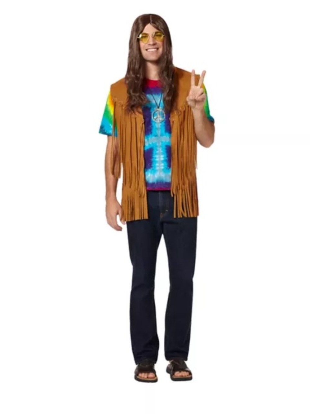 Men's Spirit Halloween Groovy Vest Hippie Costume Round Blue Lens Sunglasses - Picture 2 of 8